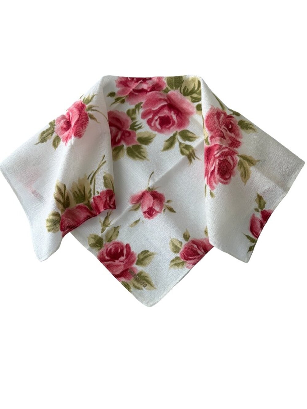 Renoma Vintage Cotton Floral Scarf Pink Roses Handkerchief 17"